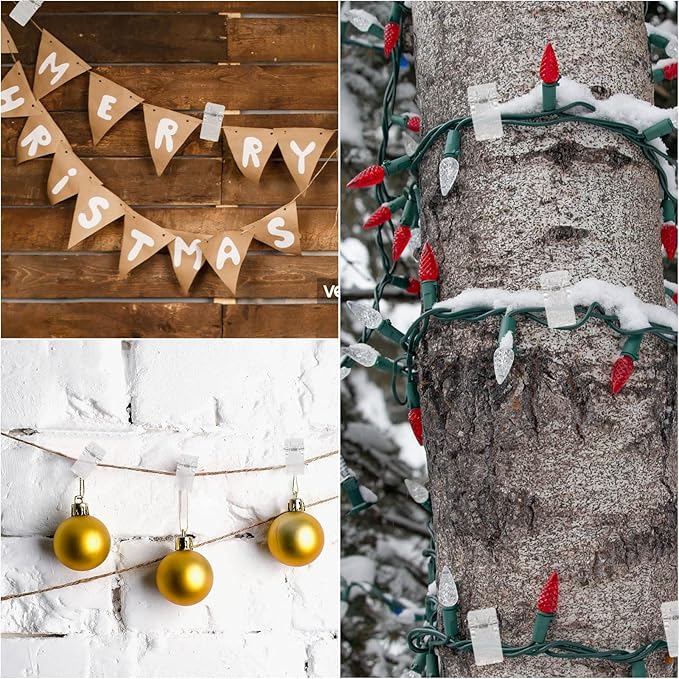 100 Pcs Self Adhesive Clips Wall Clips Tapestry Clips Plastic Sticky Photo Poster Clips Sticky Hanging Spring Clips for Home Office (Clear)