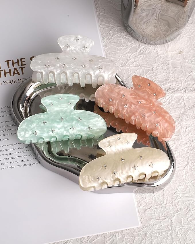 4Pcs Large Acrylic Clips - Big Non-Slip Banana Barrettes for Thick Hair, Strong Hold Jaw Clips for Women Girls