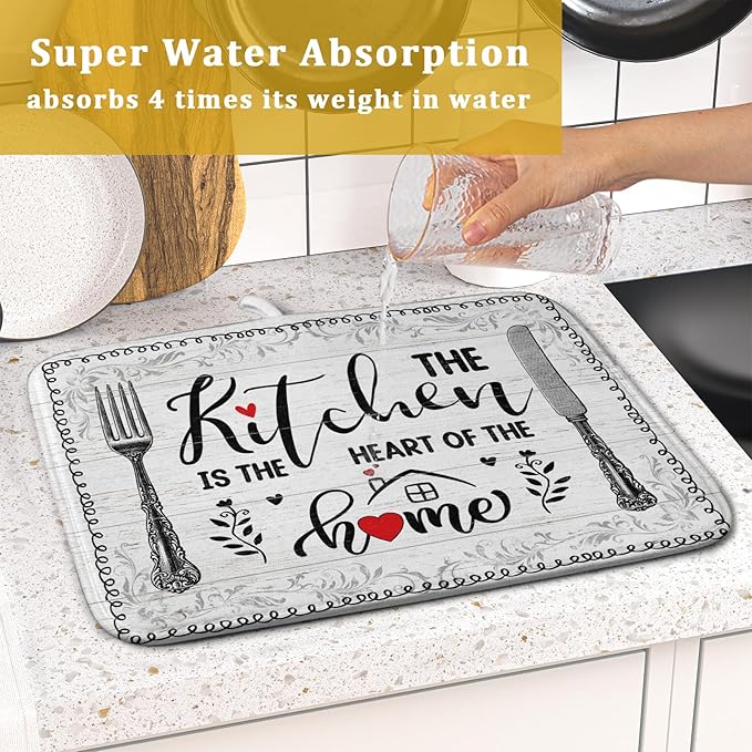 White Kitchen Dish Drying Mat 16x18 Inch Knife Fork Dish Drainer Rack Mats Microfiber Absorbent Protector for Kitchen Countertop Decor