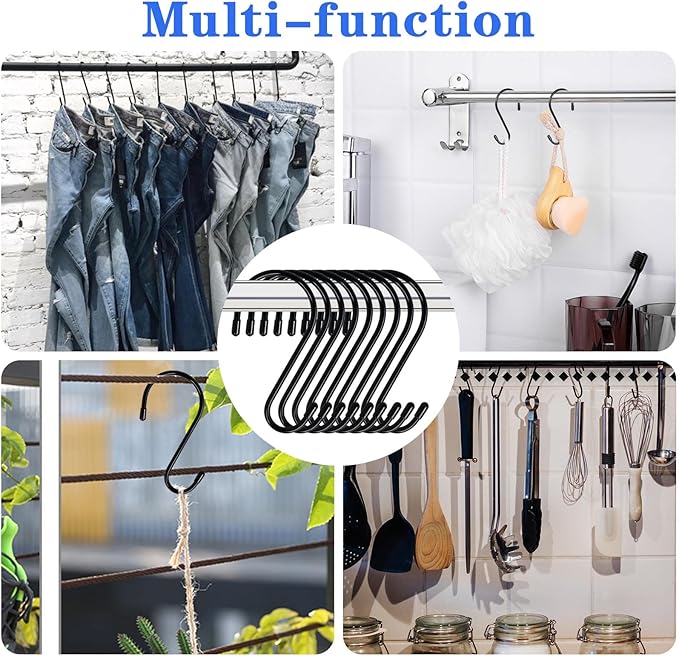 DINGEE 6 Inch 24 Pack Large S Hooks for Hanging Plants, Vinyl Coated Heavy Duty S Hooks for Hanging Non-Slip S Hanger Hooks, Steel Metal with Rubber Stopper, Closet Hooks, Clothes, Jeans, Pot Pan, Garden