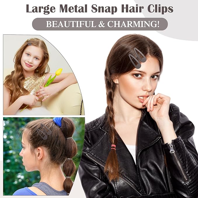 WILLBOND 30 Pieces 3.1 Inch Large Metal Snap Hair Clips Nonslip Barrettes Women Hair Accessories (Dark Blue)