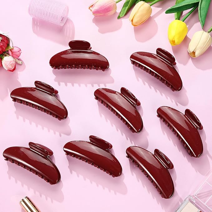 8 Pcs Large Acrylic Hair Claw Clips for Women Non-slip Strong Hold Jaw Clamps for Thick Thin Hair (Glossy,Red)
