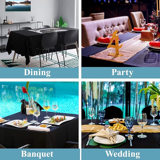 VidaFete 2 Pack 90*132inch Rectangle Tablecloth Polyester Table Cloth,Stain Resistant and Wrinkle Polyester Dining Table Cover for Kitchen Dinning Party Wedding Rectangular Tabletop Decoration(Black)