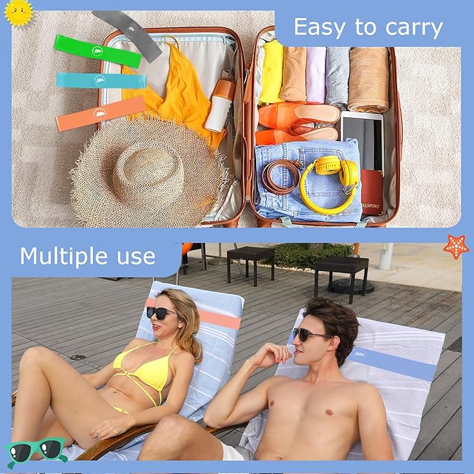 Towel Bands (6 Pack) - Stretch Beach Towel Clips for Beach Cruise Pool Chairs, Lounge Towel Holder Elastic, Cruise Ship Essentials(6 Mix)