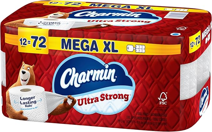 Charmin Ultra Strong Toilet Paper 12 Mega XL Rolls, 330 Sheets Per Roll