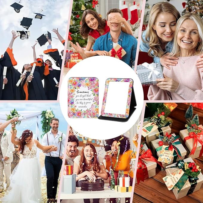 Folding Mirror Portable, Travel Makeup Compact Mirror PU Portable Adjustable Rectangular Vanity Mirror with Stand, for Travel, Camping, Home, Desk, Gifts