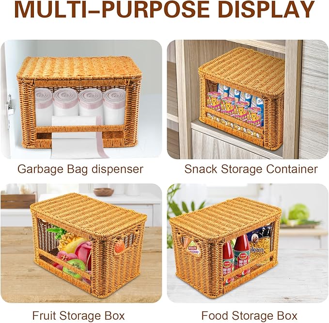 Large Trash Bag Dispenser, Rattan Garbage Bag Holder & Roll Organizer, Extra Large Trash Bag Storage for 13-33 Gallon Bags | Under Sink Organizer, Pantry & Kitchen Basket