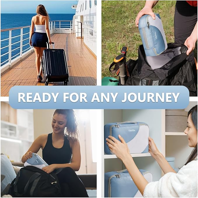 8 Set Packing Cubes for Travel, Gifts for Women Mom,Anti-Tearing Suitcase Organizer for Luggage with Shoe & Hanging Toiletry Bag,OlarHike Vacation Essentials & Accessories for Cruise Ship, Light Blue