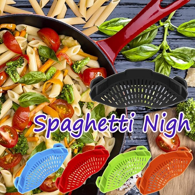 2PACK AUOON Clip on Strainer for All Pots Pans - Silicone Kitchen Colander Food Strainer for Pasta Meat Vegetable Fruits | Easy to Use and Store, Dishwasher Safe (BlackRed)