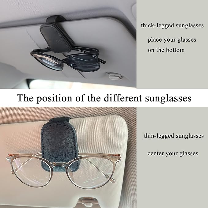 Shering Sunglasses Holders for Car Sun Visor, Magnetic Leather Glasses Eyeglass Hanger Clip for Car, Visor Sunglasses Holder Clip Car Accessories for Truck (4, Black)