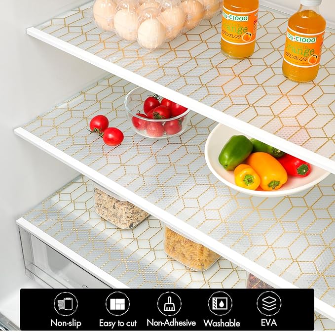Cooyes Shelf and Drawer Liners for Kitchen Cabinets, Non-Adhesive Cabinet Liner, EVA Waterproof Durable Non-Slip Drawer Mats for Shelves, Fridge, Storage, Kitchen Cupboards – Modern Pattern