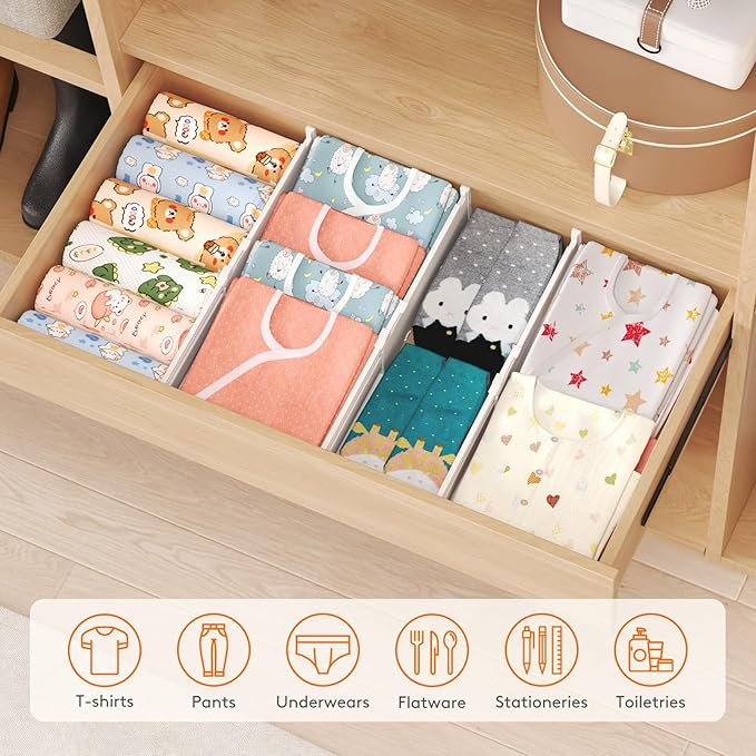Lifewit 4" High 9 Pack Drawer Dividers, 13.8-22.5" Drawer Divider for Clothes, Adjustable Dresser Drawer Organizers, Plastic Drawers Separators for Clothes, Bedroom, Bathroom, Kitchen, Office