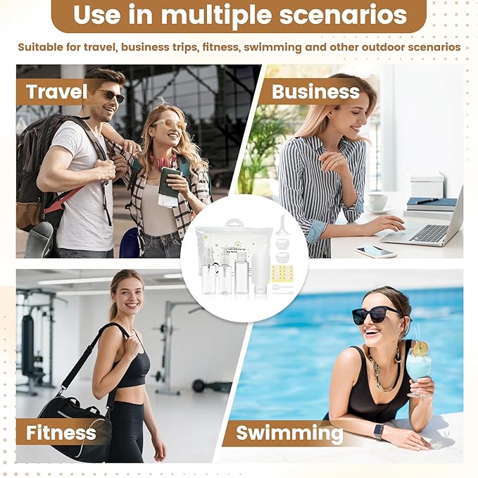 Vitog Travel Bottles Kit, TSA Approved Leak Proof Portable Toiletry Containers Set, Clear PET Flight Size Cosmetic Containers for Lotion, Shampoo, Cream, Soap, Bring a soft bottle,Set of 11 (white)