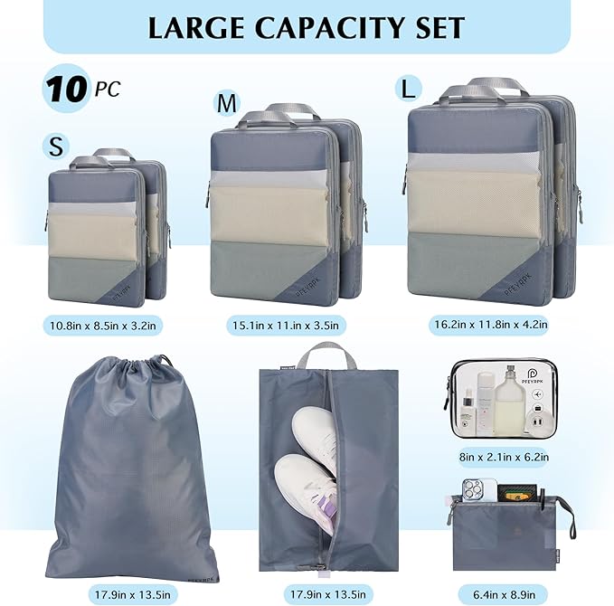 PFEYRPK Lightweight Compression Packing Cubes for Suitcases, Compressible Expandable Travel Packing Organizer with Clear Toiletries and Backpack Bag, Travel Essentials for Carry on Luggage 7 Set