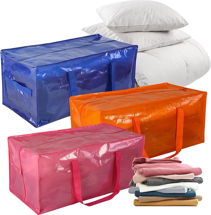 6 Pack Heavy Duty Extra Large Moving Bags with Handles, Waterproof Foldable Storage Totes, Clothing Storage Bags, Packing Moving Boxes for College Supplies & Seasonal Storage, Multicolor
