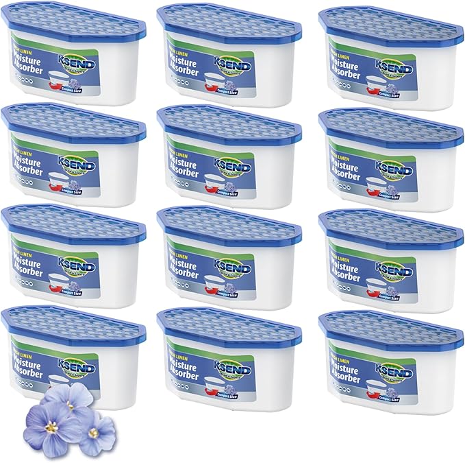 Ksend Moisture Absorbers, 12 Pack, Compact Dehumidifier for Closet, Efficient Humidity Absorber Boxes, Moisture Absorber for Closet, Odor Eliminator with Linen Fragrance, Dutch Blue, 6.4oz, 300ml