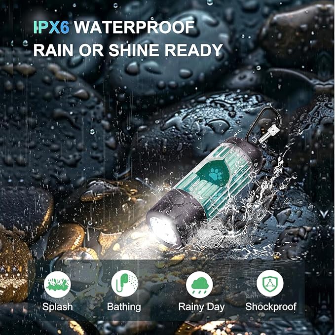 Tubasion 3-in-1 Dog Poop Bag Holder with Flashlight 7-Color, USB-C Rechargeable doggie bag holder for leash, IPX6 Waterproof Anti-Slip Clip Pet Waste Bag Dispenser for Walking (1 Dispenser, 30 Bags)