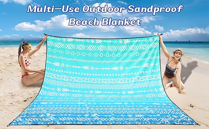 Beach Blanket Waterproof Sandproof Beach Mat 79" X 83"/10'x9' for 2-8 Adults Quick Drying Outdoor Picnic Mat Beach Accessories for Travel, Camping, Hiking
