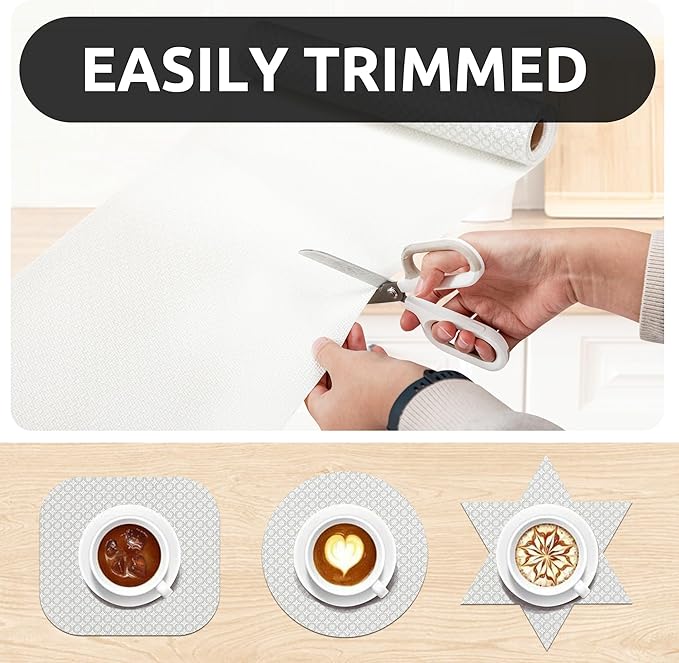 RAY STAR 12X120 Inch Shelf Liner for Kitchen Cabinets, Non-Adhesive Cabinet Liner Washable, PVC Drawer Liner for Dresser Non-Slip Bathroom (White Circle)(4 Roll)
