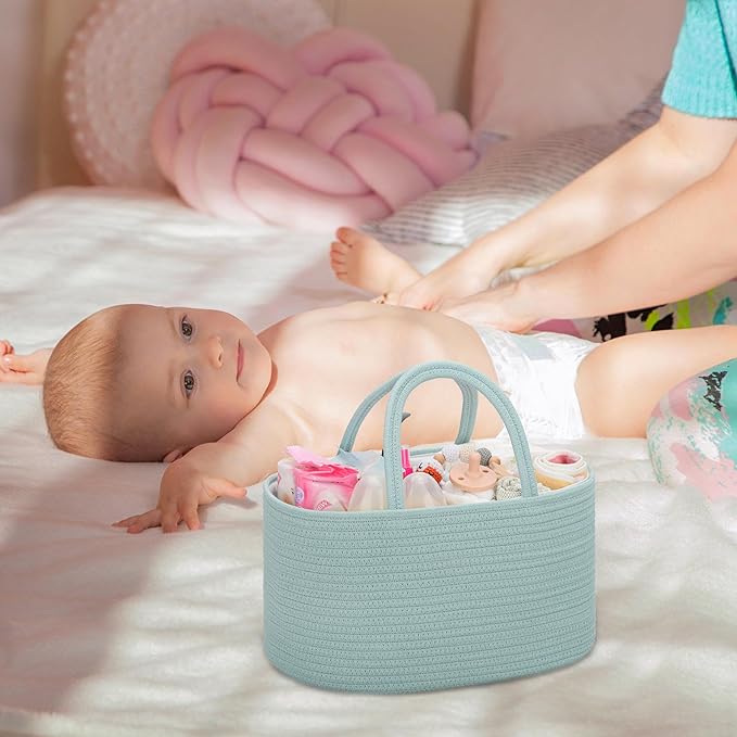 COMSE Baby Diaper Caddy Organizer, Car Caddy, Diaper Change Organizer, Gift Baskets Empty, Portable Tote Bag with Divider, Baby Shower Gifts Newborn Essentials Registry Must Have, Light Green