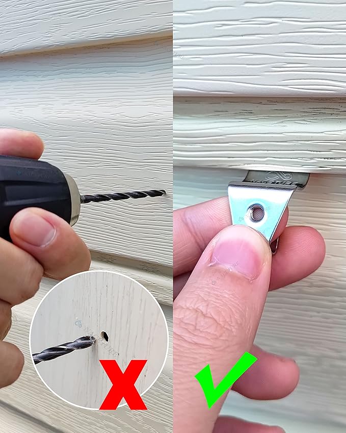 NACETURE Vinyl Siding Hooks - Vinyl Siding Clips for Hanging Outdoor Decorations for Patio for Mount Home Security Camera Porch Décor (Sliver 6 Pack)
