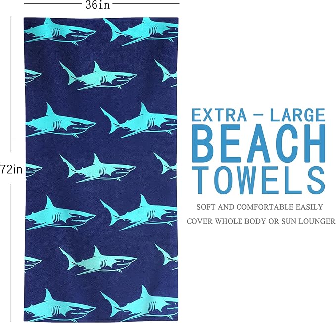 Genovega 2 Packs Oversized Beach Towel Set Extra Large Big XL Pool Camping Swim Clearance Towels 36x72 Soft Blanket Cruise Essentials Accessories Must Haves Vacation Necessities Adult Shark Pineapple