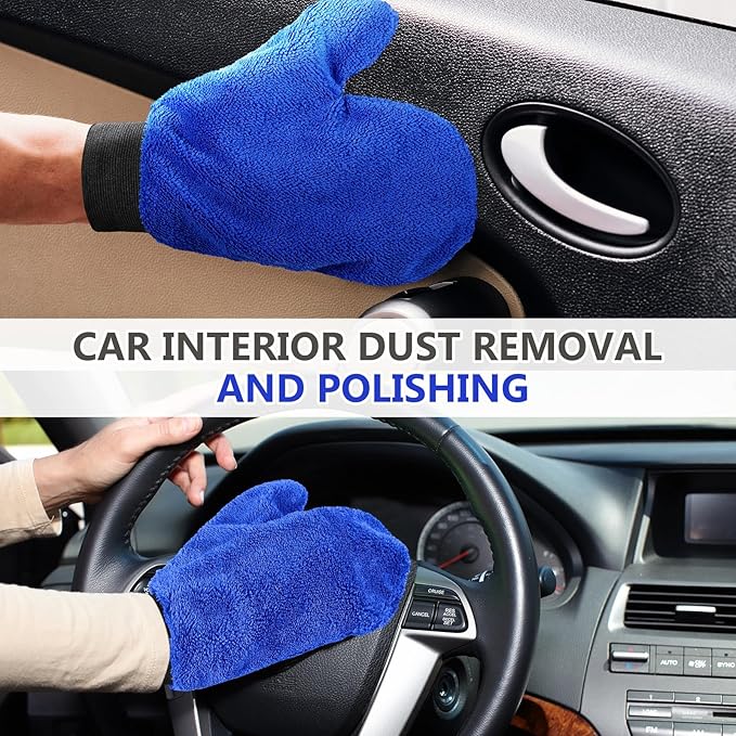 Teenyyou 6 Pcs Microfiber Dusting Mitt with Thumb Washable Reusable Household Cleaning Mitt Car Wash Gloves Terry Dusting Gloves for Plant Wheel House Blinds Kitchen(Royal Blue,9.84 x 7.87 Inch)