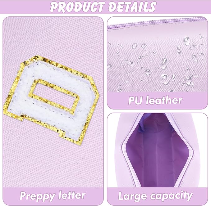 Gifts for Girls Initial Makeup Bag Personalized Cosmetic Bag with Zipper Cute Travel Toiletry Bag Waterproof PU Preppy Makeup Pouch Birthday Gift for Teen Girls Women(Purple D)