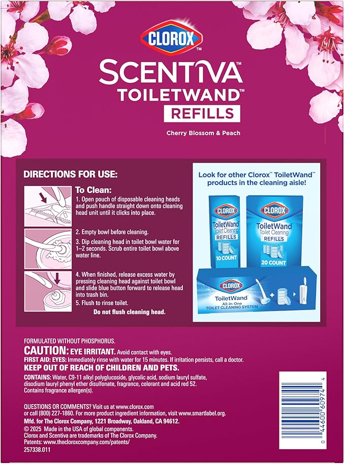 Clorox Scentiva ToiletWand Refills, Value Pack, Cherry Blossom and Peach, 20 Count