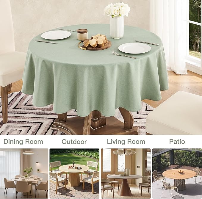 Veblandy Tablecloth Linen Textured Waterproof & Stain Resistant Table Cloth Wrinkle Free Decorative Fabric Farmhouse Table Cover for Dining/Party/Buffet/Wedding, 60 x 60 Inch, Sage Green