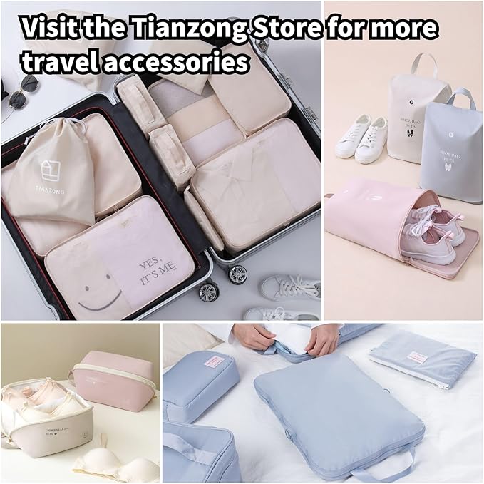 tianzong 2 Pack Plaid Travel Shoe Bag with Carry Handle & Mesh Pocket - Shoe Organizer for Sneakers, Heels, Sandals, Gym, Laundry (Blue)