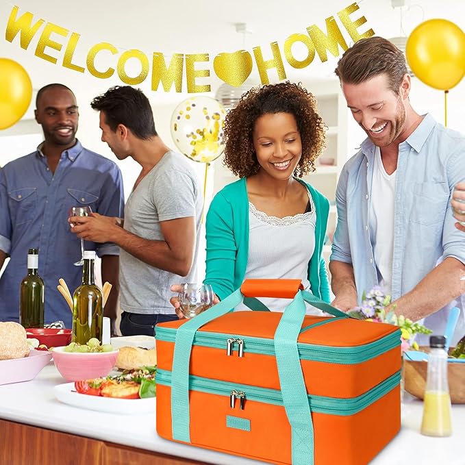 Vuudh Expandable Casserole Carrier Bag - Double Decker Food Bag, Insulated Casserole Carrier for Hot or Cold Food, Lasagna Holder Tote for Picnics, Beaches, Traveling or Gifts