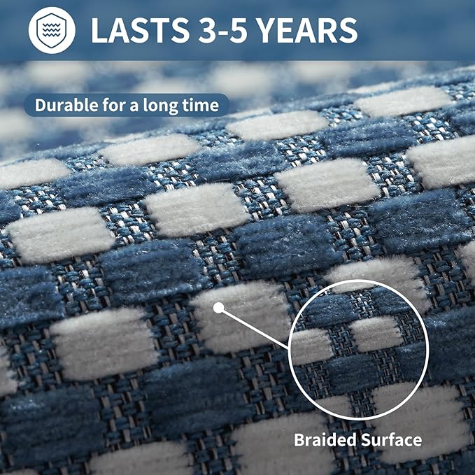 YDKGL Kitchen Runner Rugs Non Slip Washable, Super Absorbent Soft Chenille Braided Kitchen Mats for Floor Rubber Backing Sink Mat Standing Hallway Floor Mat, Easy Clean, Blue 17"x59"