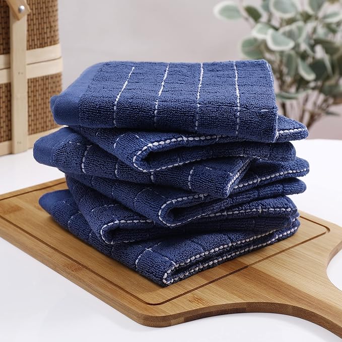 Homaxy 100% Cotton Terry Kitchen Dish Cloths, Ultra Soft and Absorbent Dish Towels for Kitchen, Suitable for Drying and Washing Dishes, 18 Pack, 12 x 12 Inches, Navy Blue
