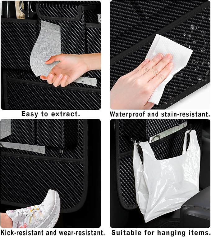 GMQ Back Seat Car Organizer 1 Pack, Backseat Organizer with Tray, Multifunctional Car Seat Back Storage Box with Foldable Tablet Holder (Carbon Black, Weave)