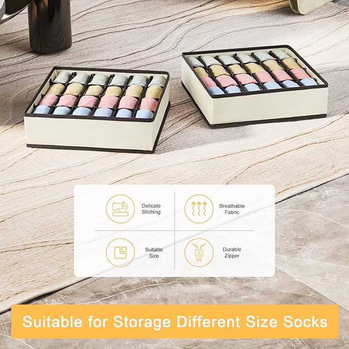 Joyoldelf Drawer Organizer 2 Packs, 24 Cell Collapsible Closet Cabinet Storage Boxes for Underwear, Socks, Bra, Handkerchiefs, Ties, Belts