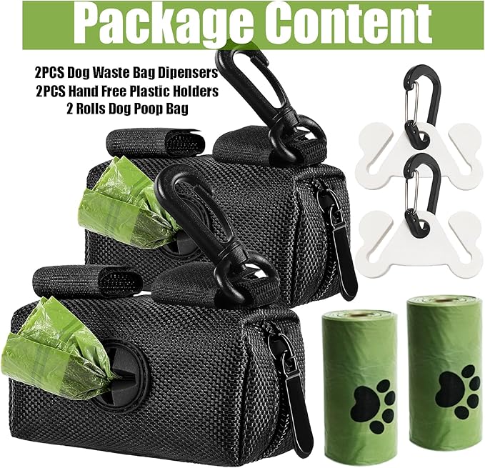 Hilihali 2-Pack Dog Poop Bag Holder for Leash Attachment, Dog Poop Bag Dispenser, Dog Waste Bag Dispensers, Dog Poop Bag Holders, Fits Dog Leash, Accessory With Hand-Free Holder Carriers, Black