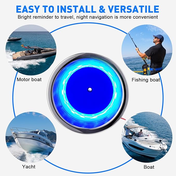 Yexiya 6 Pcs LED Cup Holder Marine Drink Holder Stainless Steel Cup Holders Insert with Drain for Boat Yacht Car Camper Truck RV(Blue)