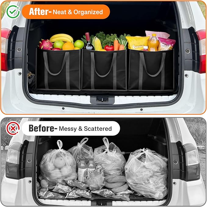WISELIFE Reusable Grocery Bags with Handles - 4 Pack, 35L Large Shopping Bags for Groceries, Water-Resistant & Foldable Grocery Totes for Lasting Use for Kitchen, Market, Car Trunk, Picnic (Black)