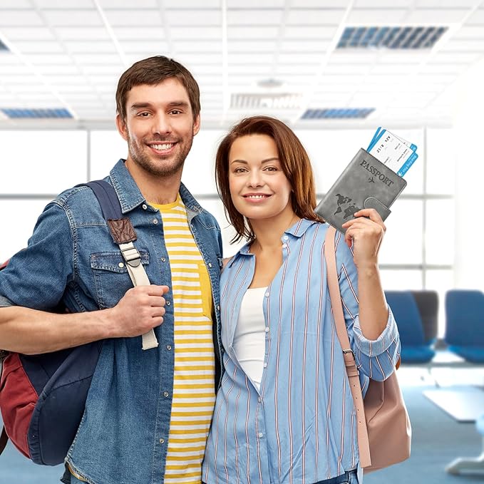 Eoehro Passport Holder for Travel Essentials, Passport Wallet Cover Case for Travel Must Haves Accessories,Passport Book Holders for Women and Men(gray)