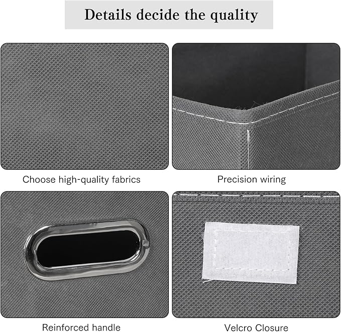 Fabric Foldable Collapsible Storage Cube Bin Organizer Basket with Lid, Handles, Removable Divider for Home, Closet (Grey, 6Pcs)