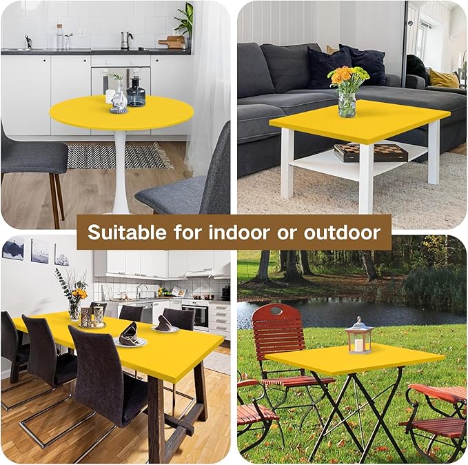 Square Fitted Table Cover Elastic Tablecloth Stretch Spandex Table Topper Cap Cover for Dining Kitchen Home Party Yellow 34X34 Inch