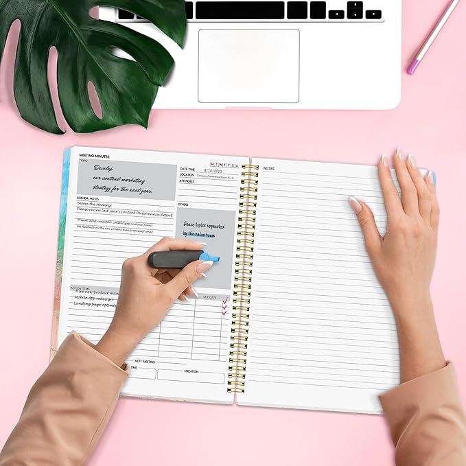 SUNEE Half Meeting Half Note - 8.5"x11" Professional Notebooks for Work - 160 Pages, A4 Size Project Planner, Spiral Meeting Agenda/Minutes Organizer for Women Men, Note Taking, Office & Business