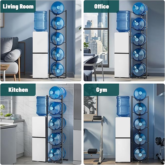 MYLOLF 5 Gallon Water Jug Stand Holder: 5 Tier Blue Steel Rack, 14.5 x 53 x 14 Inches, Holds Up to 5 Jugs, 22 Pounds Each, Space-Saving Design, Indoor Use, Office, Kitchen, Gym, Living Room