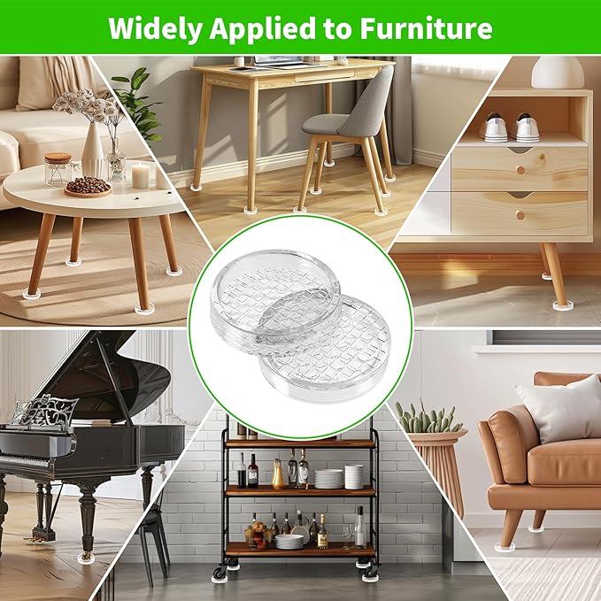 1.6"x1.6" Round Rubber Furniture Caster Cups, 12 PCS Chair Coasters for Carpet - Clear Non Slip Furniture Pads with Grip, Carpet Protector for Furniture Legs - Protect Any Flooring