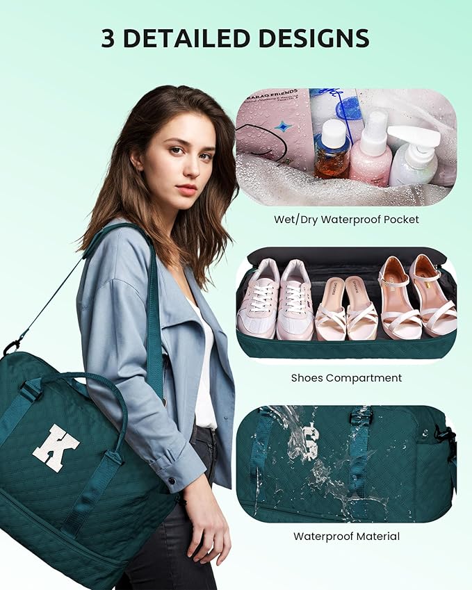 Girls Gifts 10-12 Birthday Ideas-Initial Travel Bag with Shoe Compartment, Personalized Weekender Bag, Monogram Overnight Bag for Women, Letter Travel Bag with Makeup Bag (Letter L)
