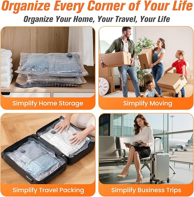 9 Pack Vacuum Storage Bags with Pump, Space Saver Travel Bags with Rechargeable Wireless Pump, Reusable Tear-Proof Compression Packing Cubes for Heavy Clothes/Bedding/Luggage/Moving 9 Combo Size