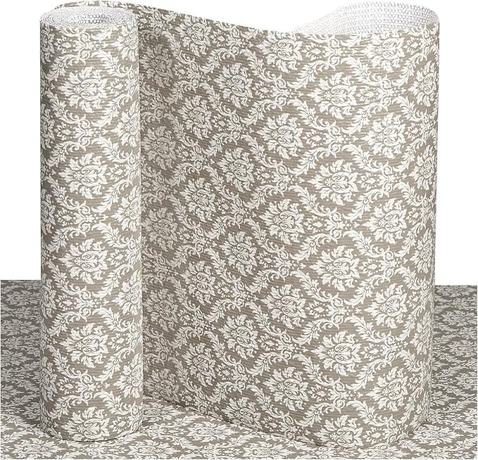 Drawer and Shelf Liner, Non-Slip Kitchen Cabinet Liners Non-Adhesive Thick Strong Grip Waterproof Washable Mats Protect Dresser Shelves Cupboard Bathroom Cabinets, Boho: Beige, 12 in X 30 FT