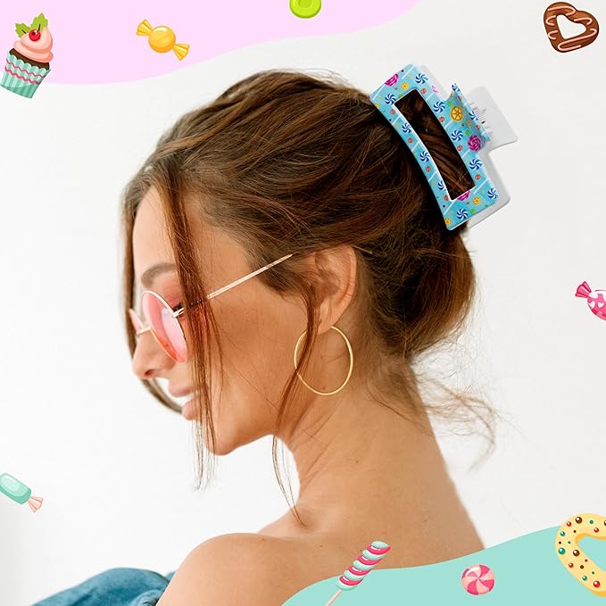 PANTIDE 8Pcs Candy Hair Claw Clips for Women - Christmas Candyland Colorful Rectangle Nonslip Aesthetic Clips Rainbow Lollipop Sweets Hair Accessories Party Favors Birthday Gifts