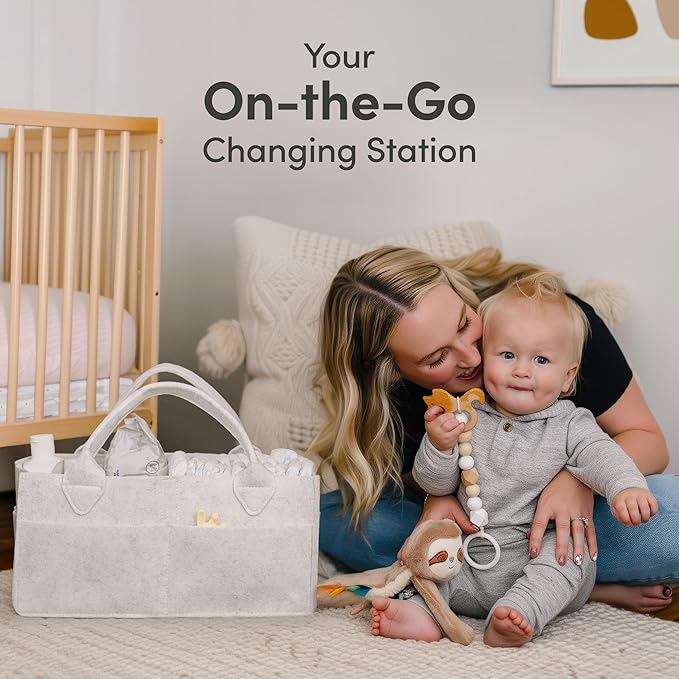 PUTSKA Baby Diaper Caddy Organizer - Nursery Storage Basket for Diaper Station, Baby Basket Shower Gift List and Registry Must-Have, Newborn Essentials, Nursery Decor for Boy or Girl - White, Large